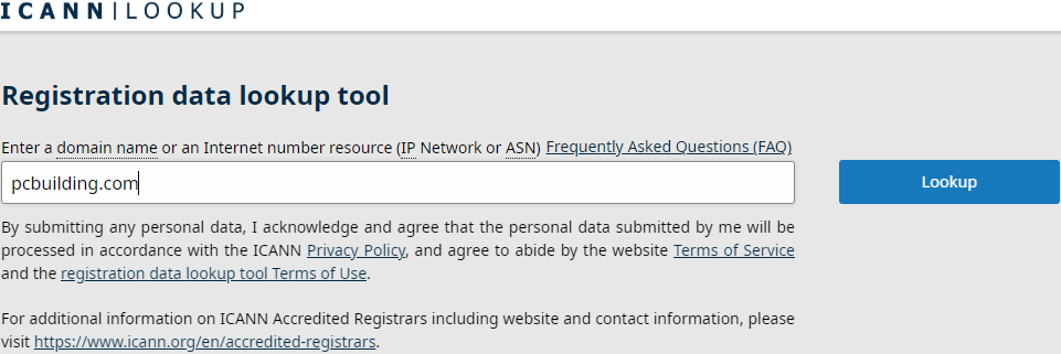 ICANN lookup tool