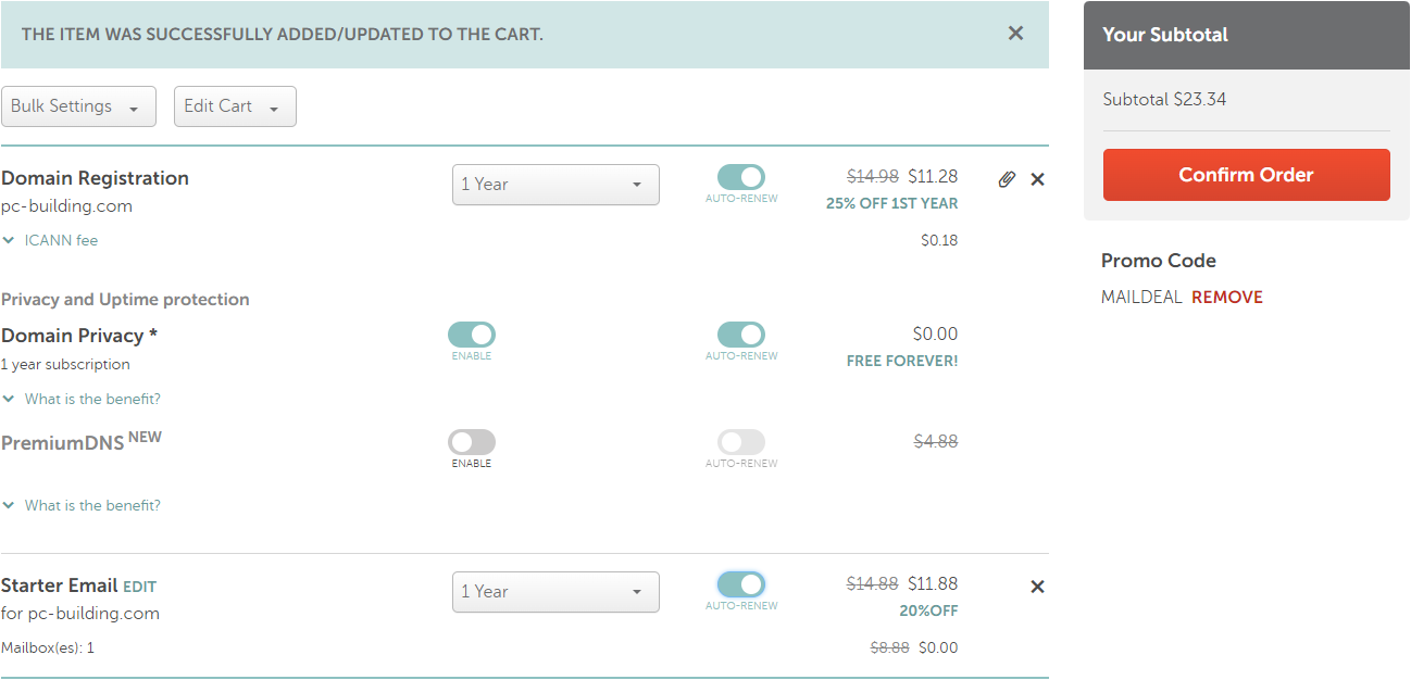 Email options through provider