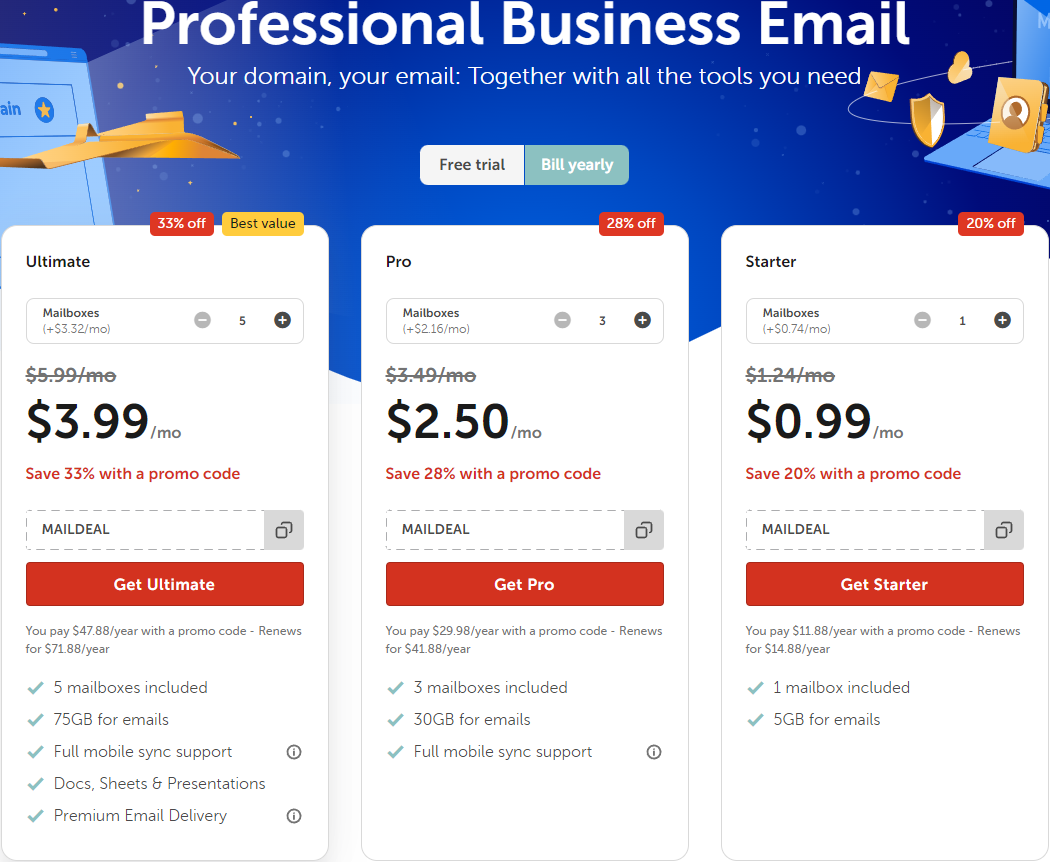Email options through provider